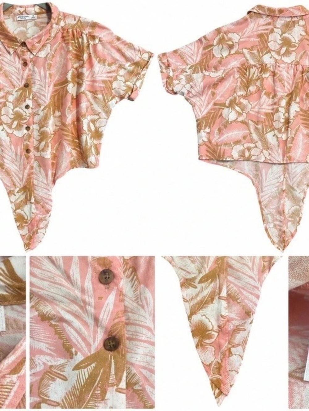 Arizona Jean Co Floral Button-Front Top in Pink & Tan Medium